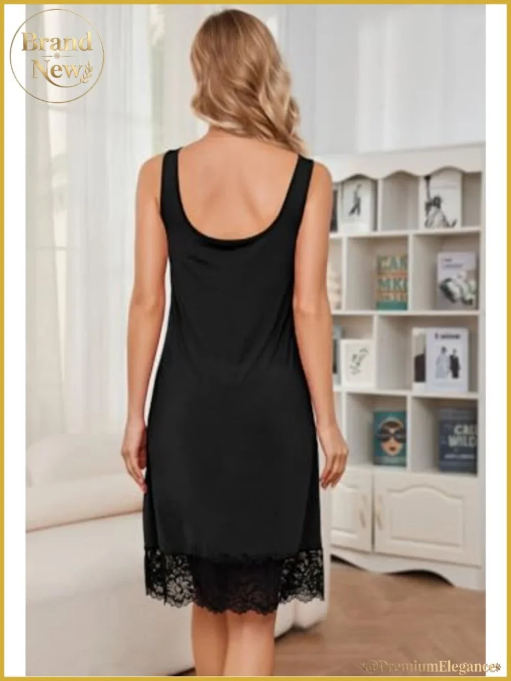 Silky Satin Slip Dress Women V-Neck Lace Trim Nightgown Sleepwear Full Slip